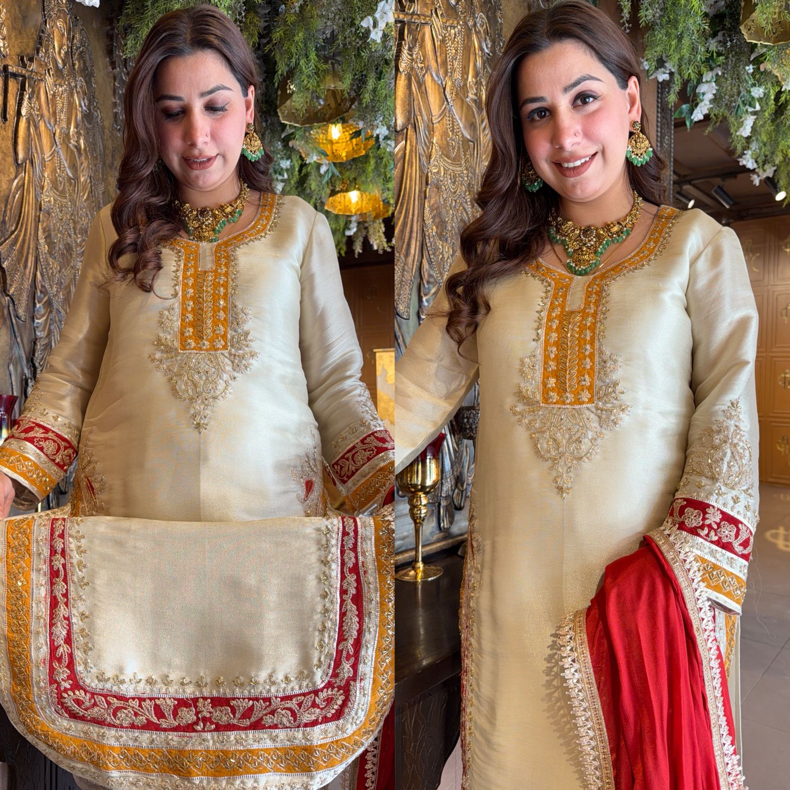 Luxury Cream Embroidered Kurta Set