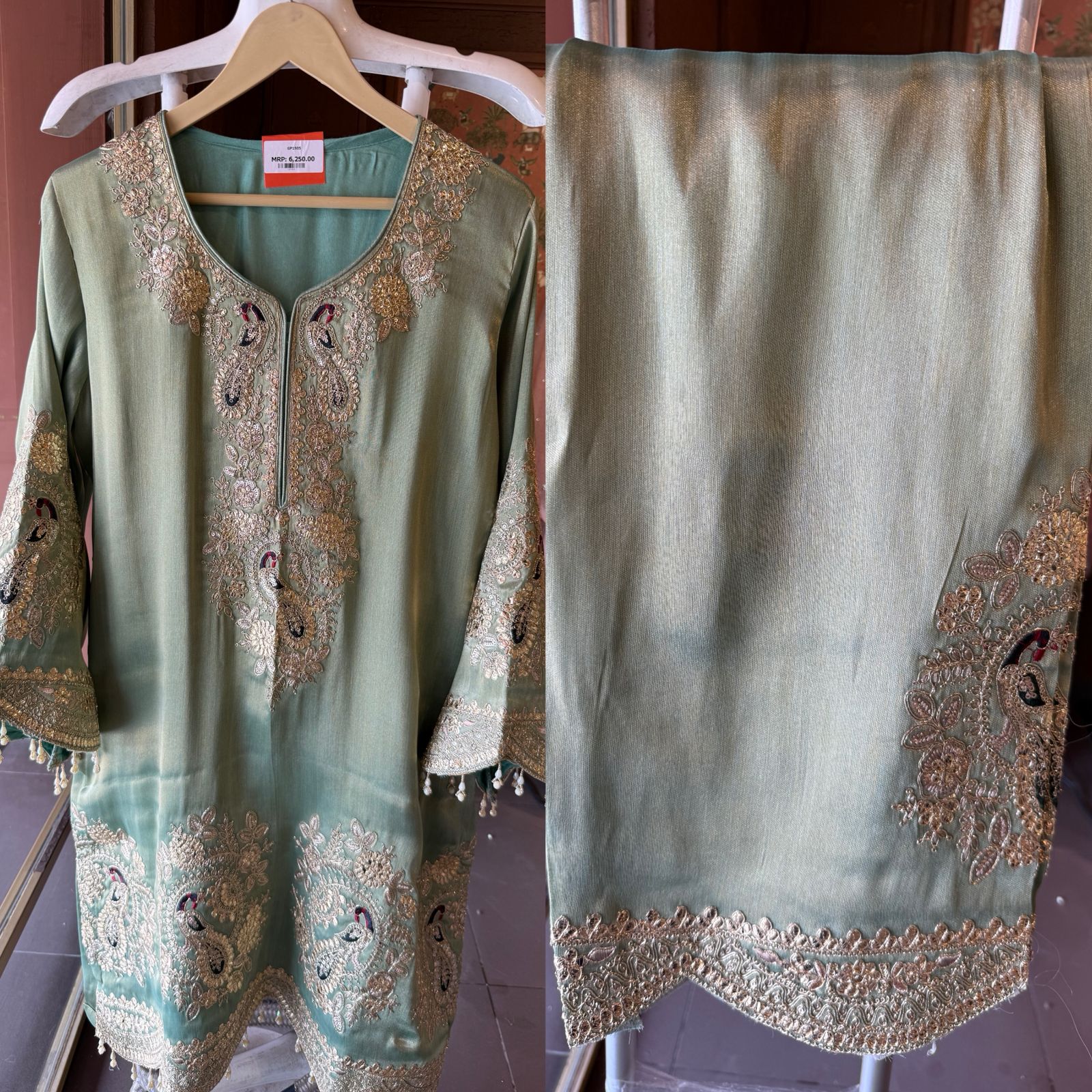 Royal Embroidered Kurta with Potli Bag