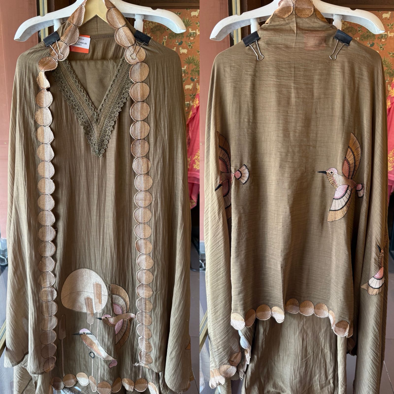 Beautiful unstitched Suit with Bird Motif Appliqué & Textured Detailing