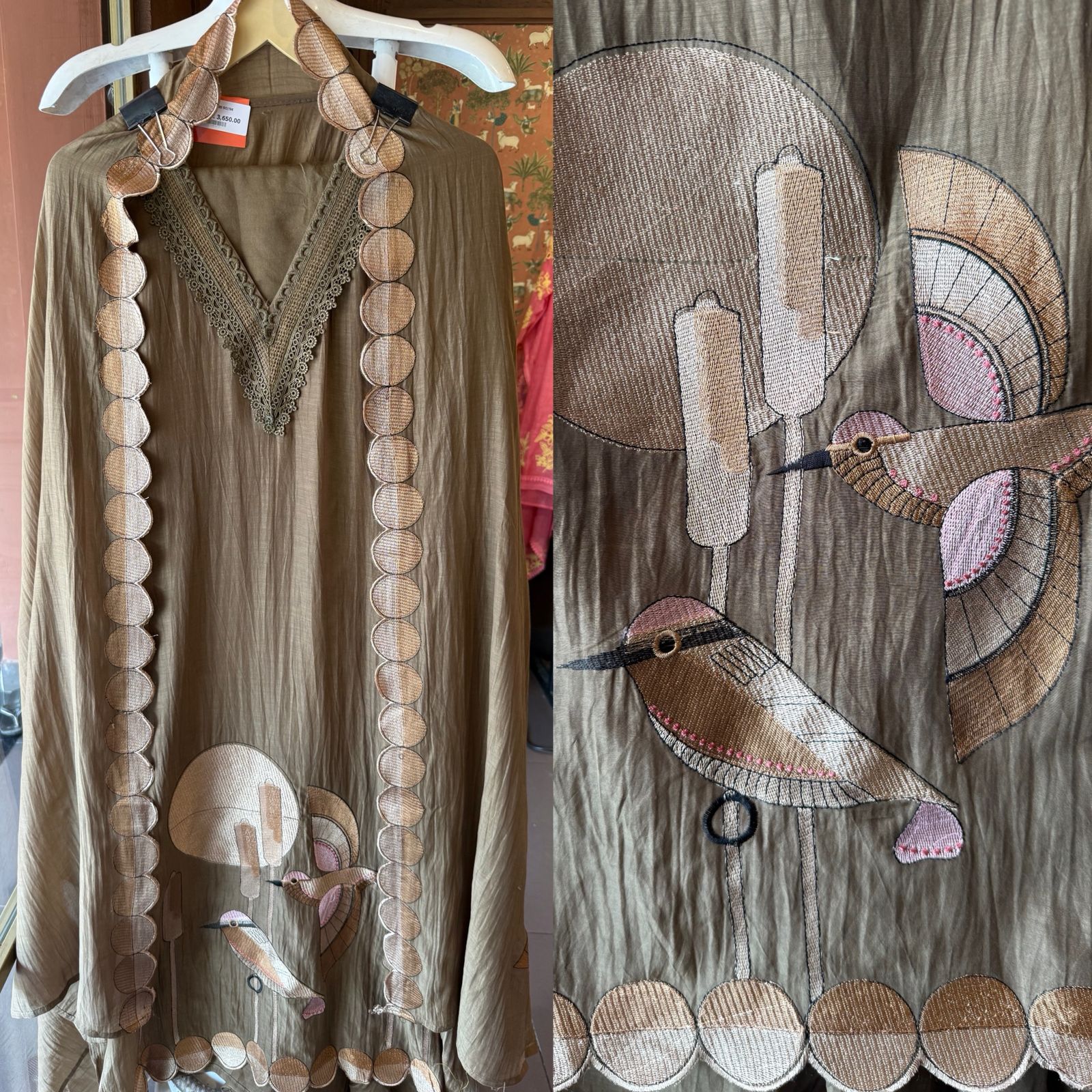 Beautiful unstitched Suit with Bird Motif Appliqué & Textured Detailing