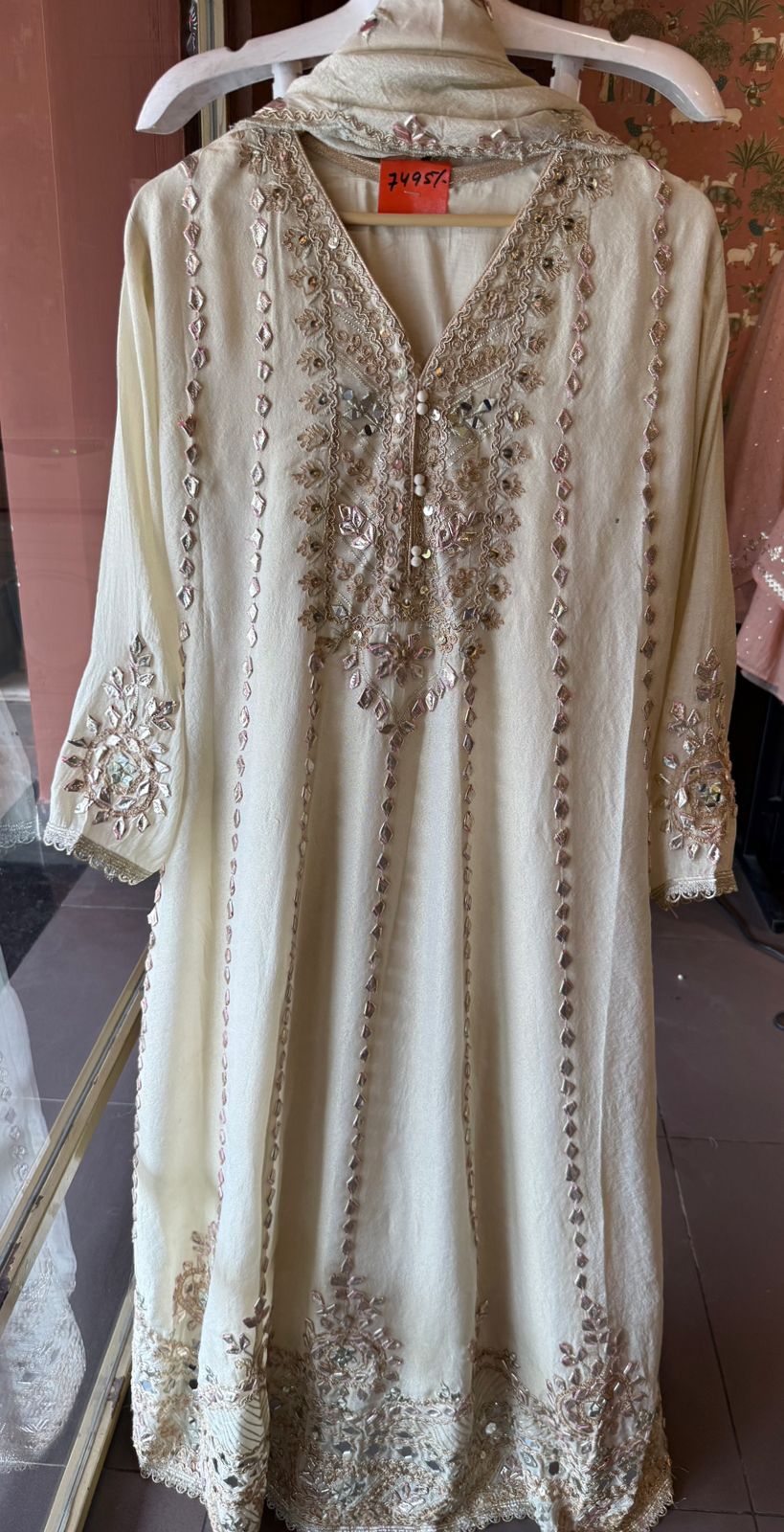 Shimmer Self floor length Anarkali with Dupatta