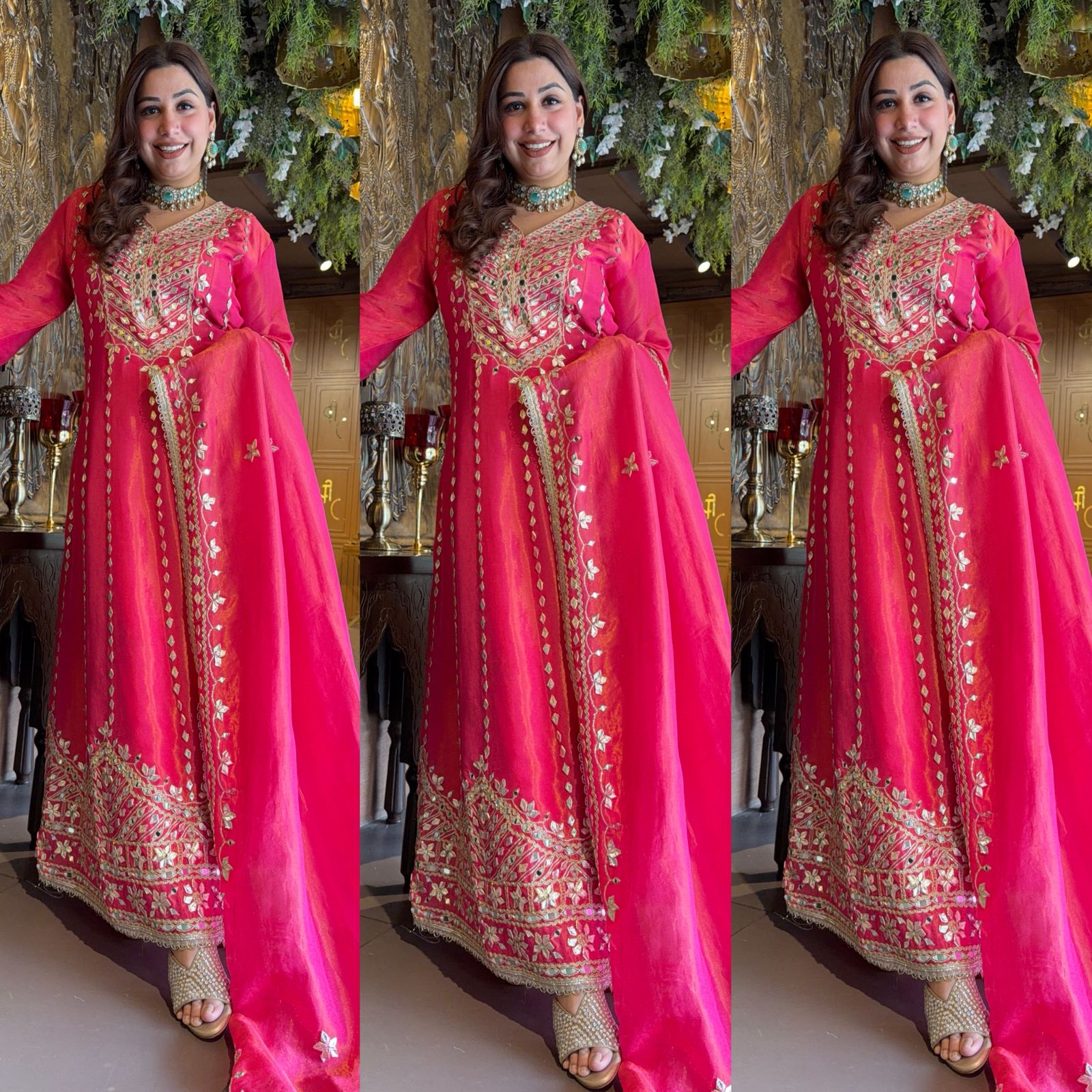 Rani Pink Embroidered Anarkali Suit Set with Dupatta