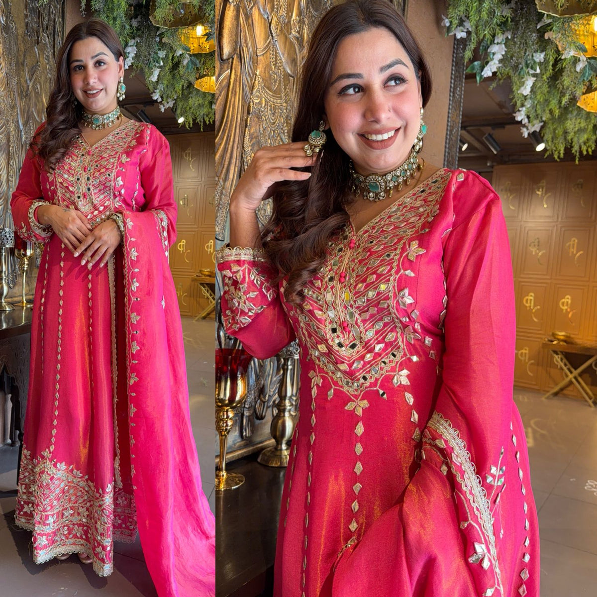 Aisha Rani Rani Pink Embroidered Anarkali Suit Set with Dupatta – Aisha Creations