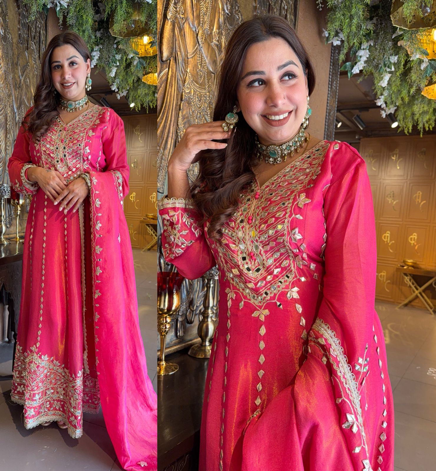 Rani Pink Embroidered Anarkali Suit Set with Dupatta