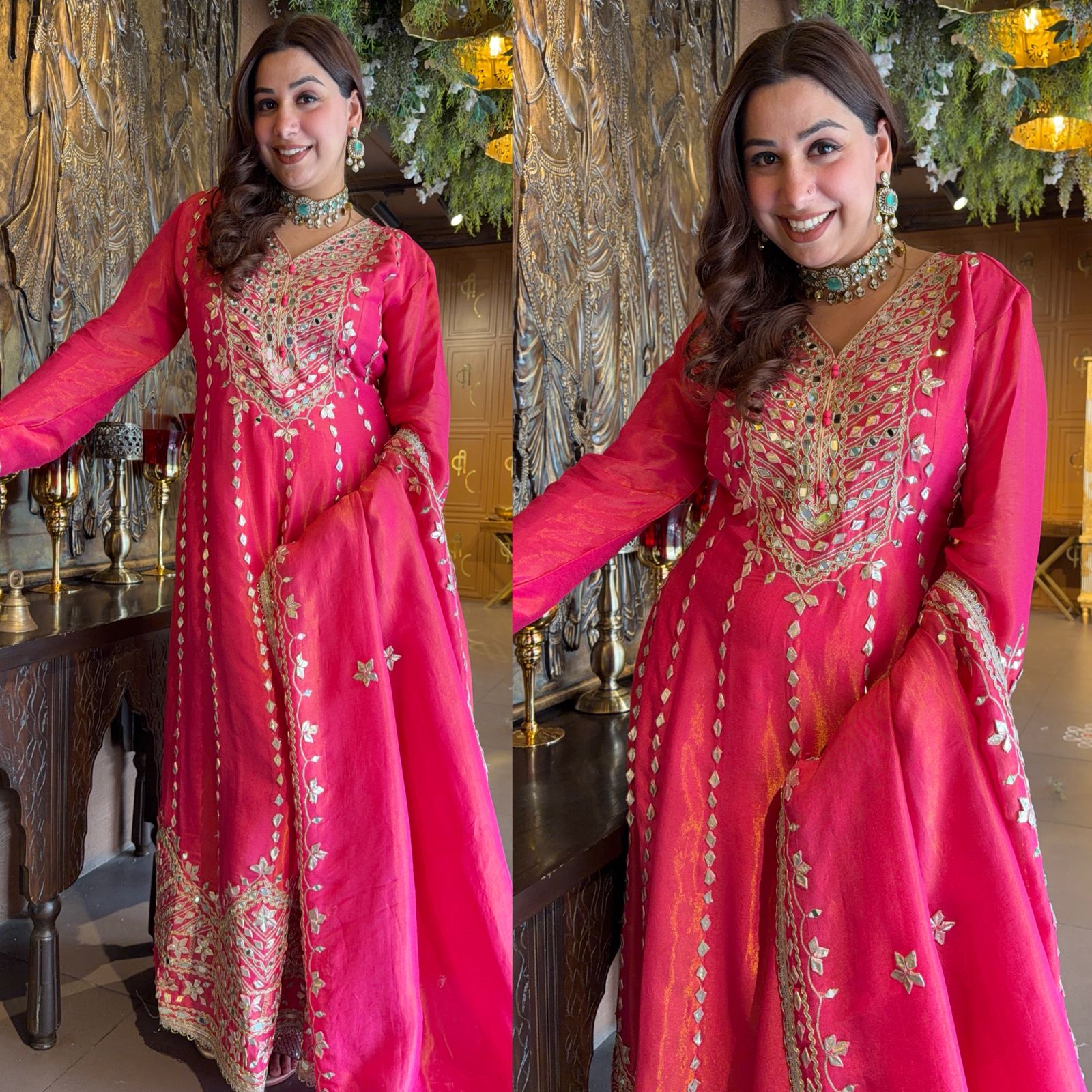 Rani Pink Embroidered Anarkali Suit Set with Dupatta