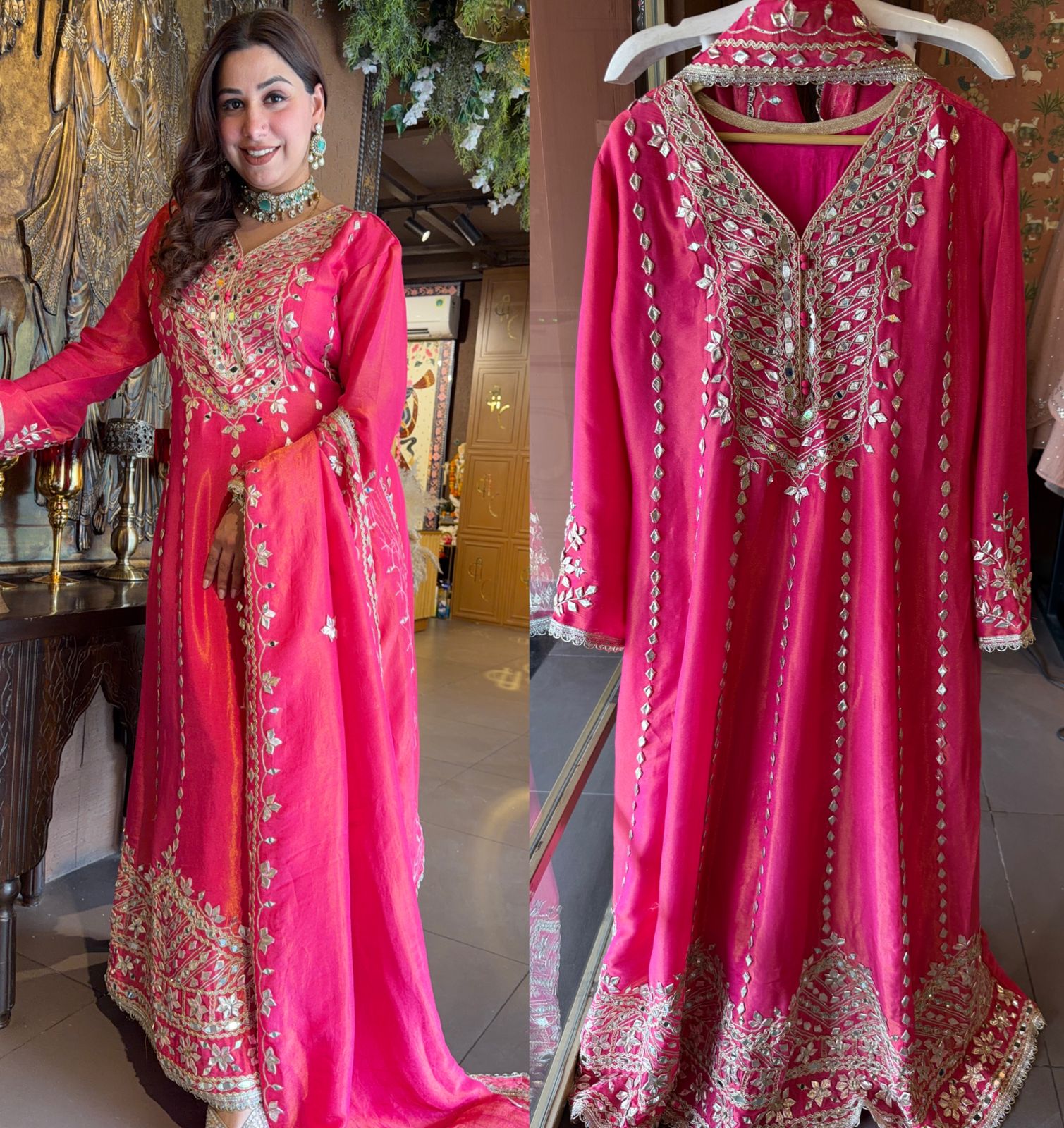 Rani Pink Embroidered Anarkali Suit Set with Dupatta