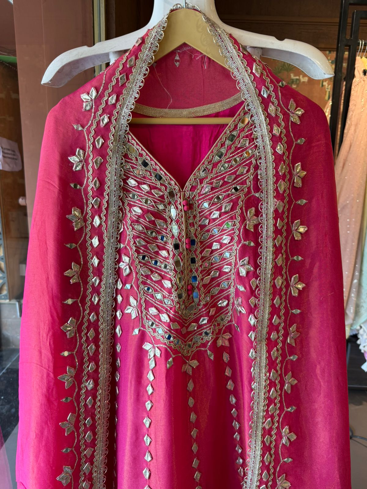 Rani Pink Embroidered Anarkali Suit Set with Dupatta