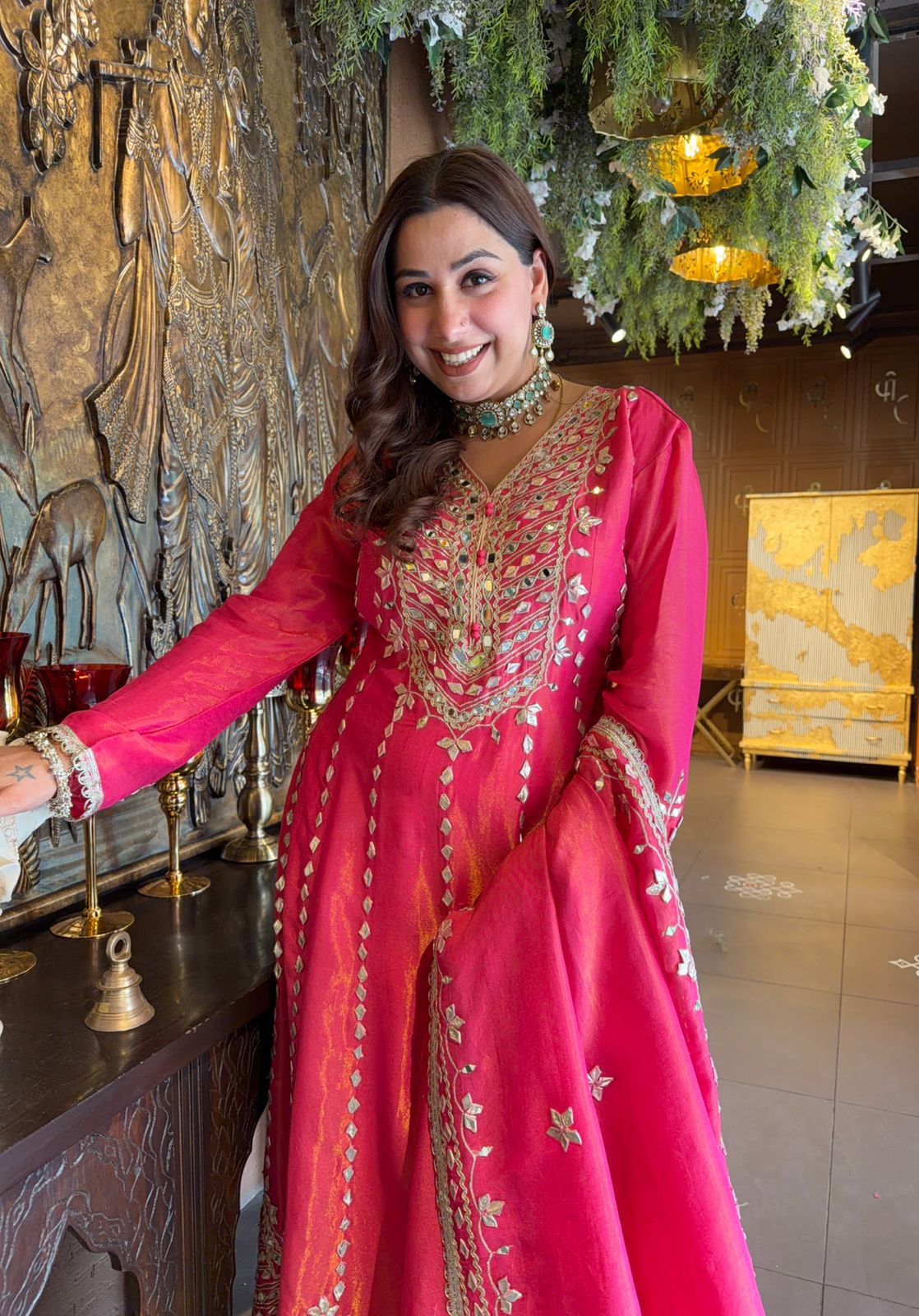 Rani Pink Embroidered Anarkali Suit Set with Dupatta