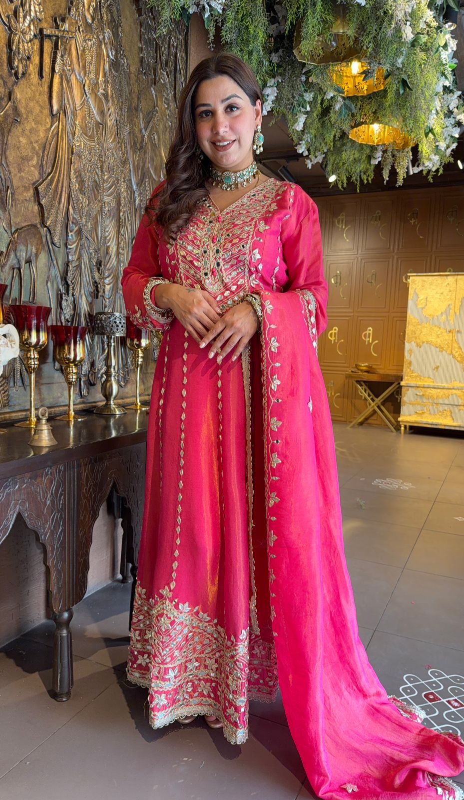 Rani Pink Embroidered Anarkali Suit Set with Dupatta