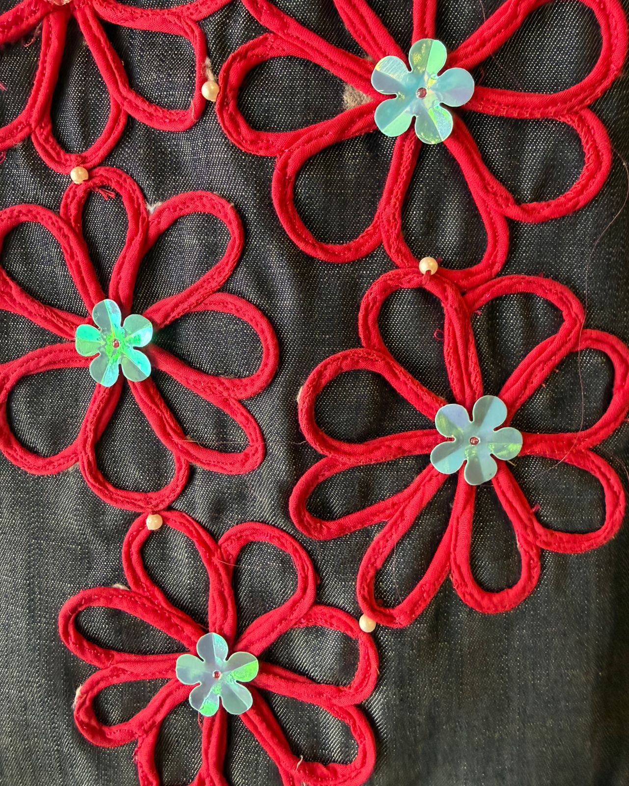 Silk Denim Coord set with Floral Cord Appliqué Work