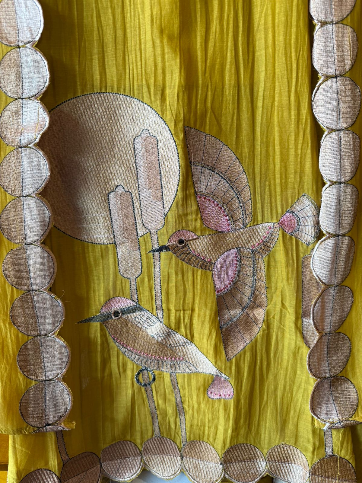 Beautiful unstitched Suit with Bird Motif Appliqué & Textured Detailing
