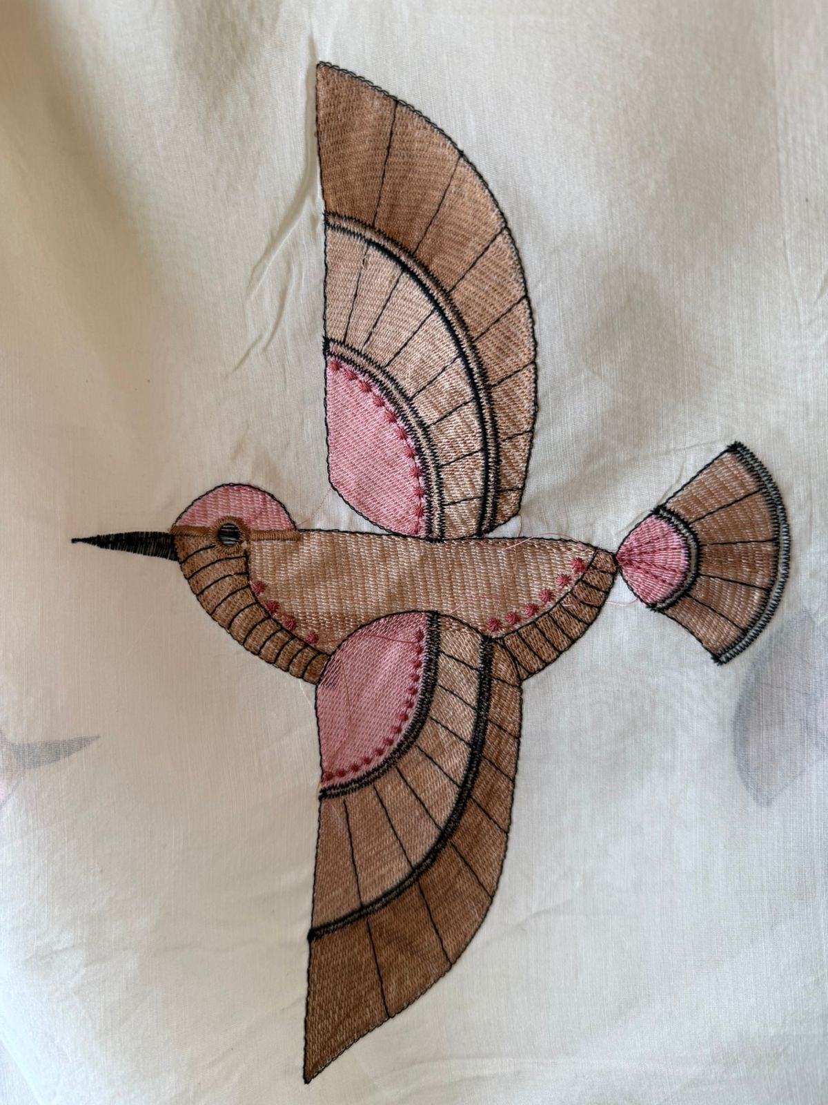 Beautiful unstitched Suit with Bird Motif Appliqué & Textured Detailing