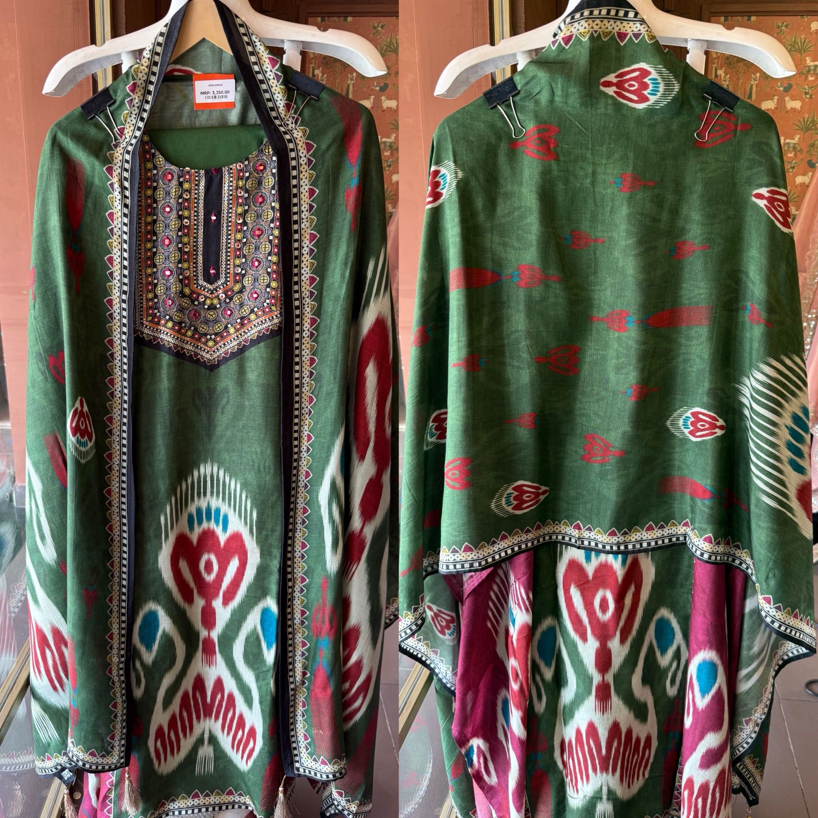 Emerald Green Ikat Printed Suit Set