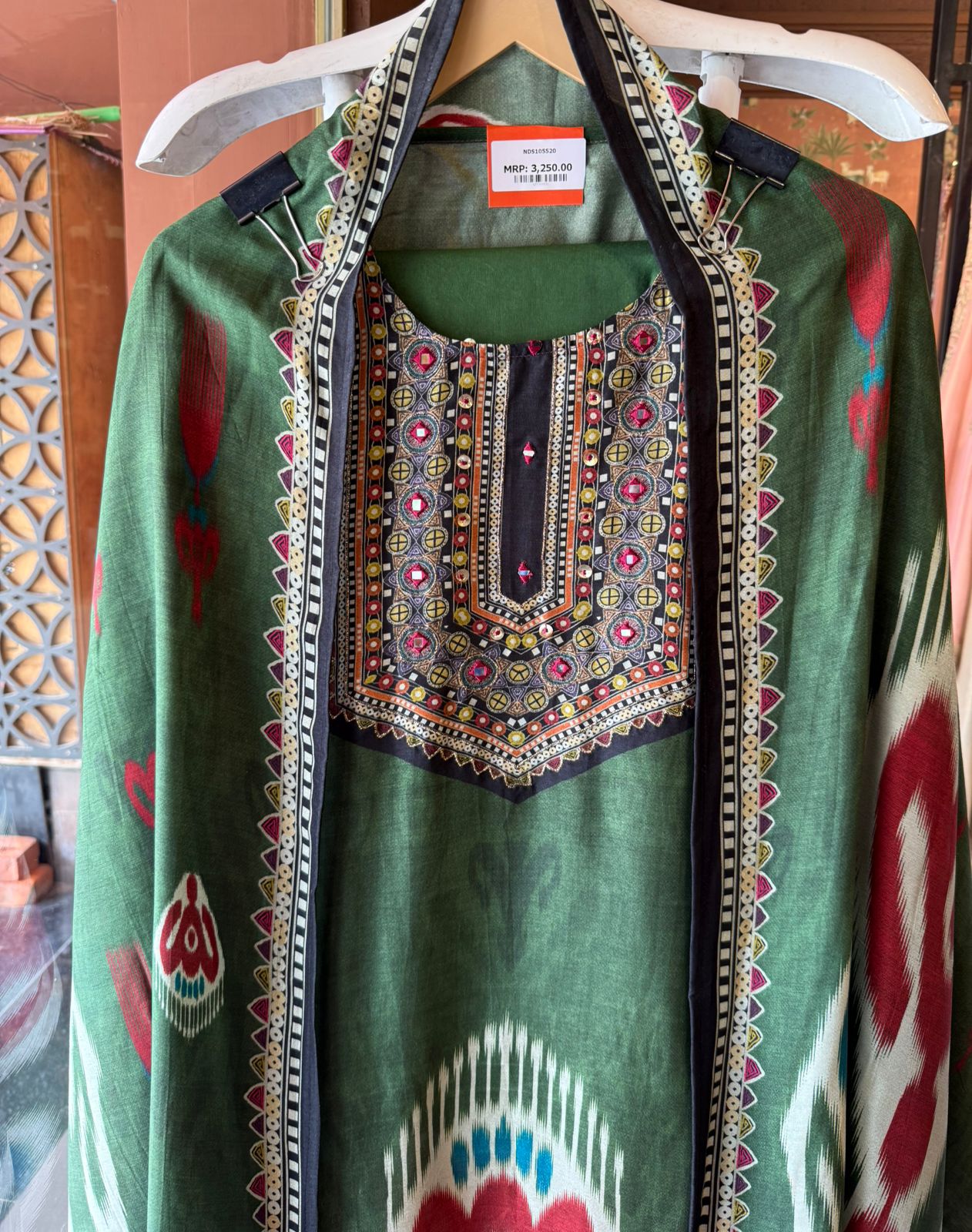 Emerald Green Ikat Printed Suit Set