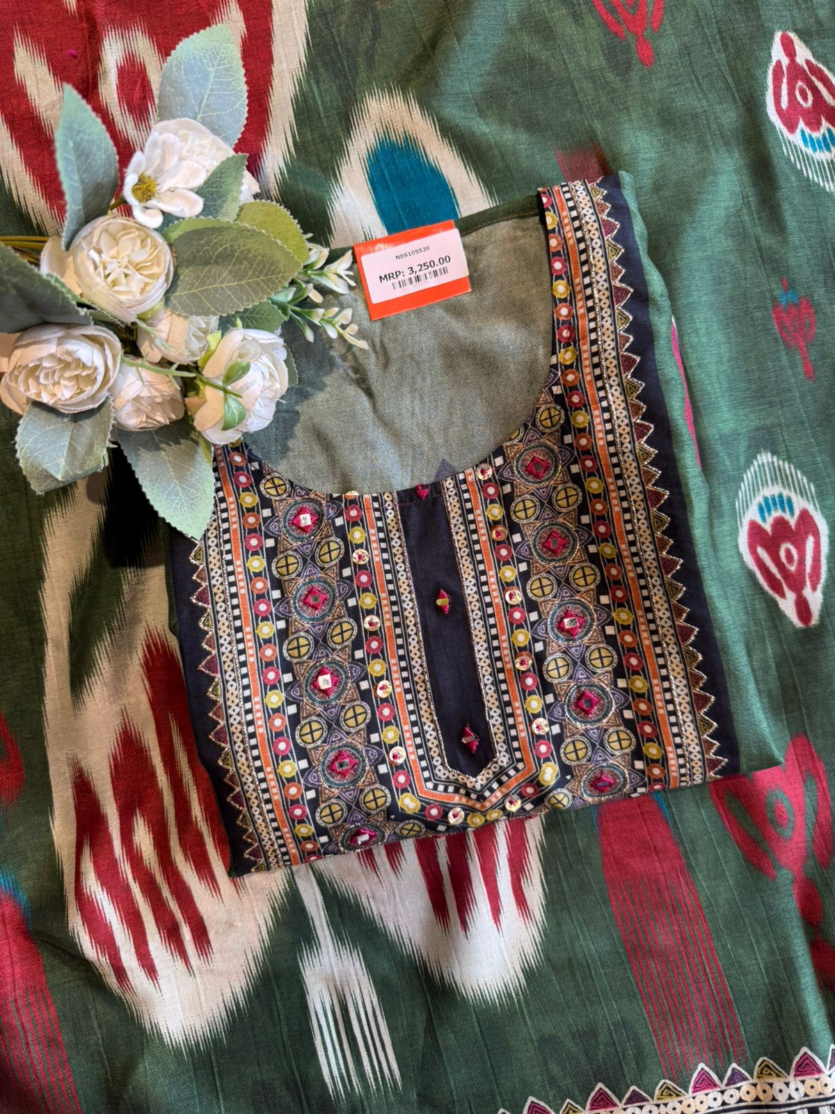 Emerald Green Ikat Printed Suit Set
