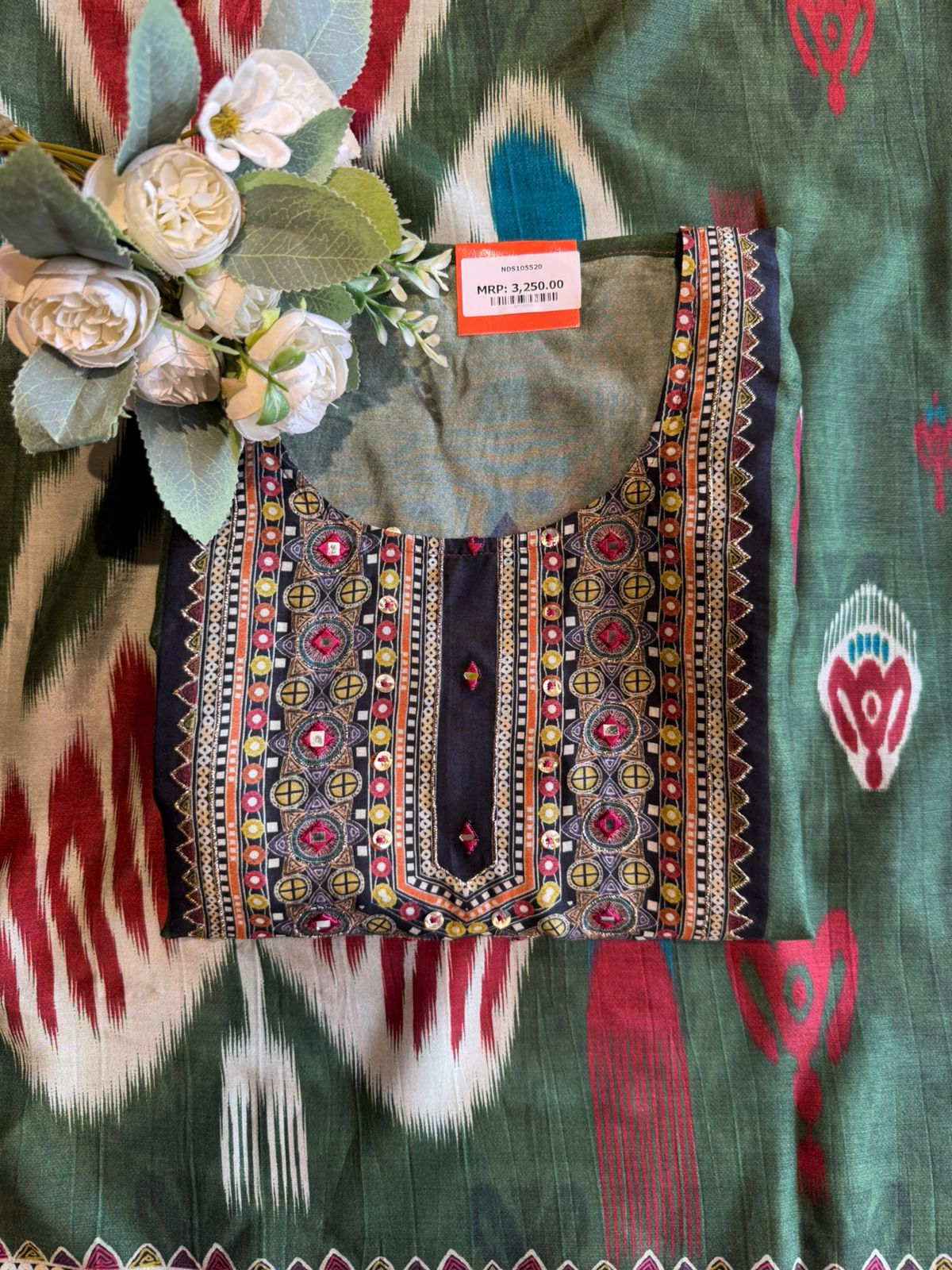 Emerald Green Ikat Printed Suit Set