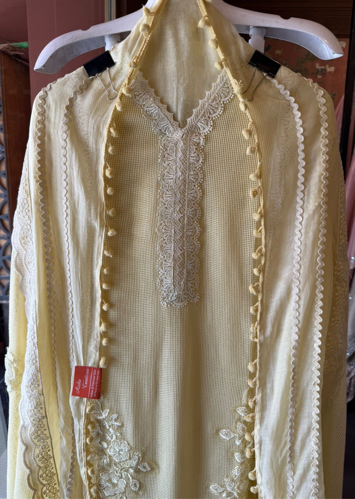 Elegant Pastel  Embroidered Suit Set with Lace Dupatta