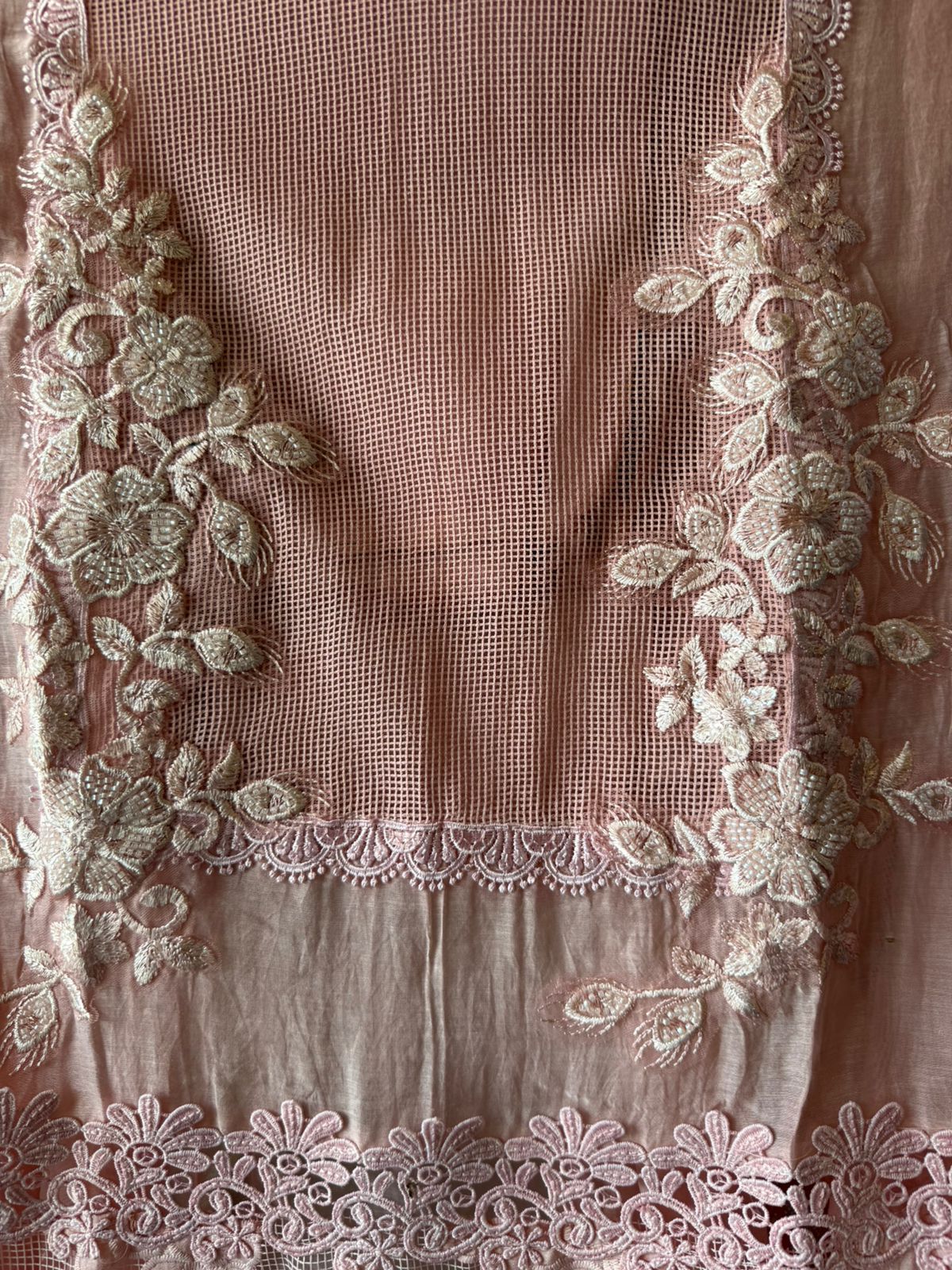 Elegant Pastel  Embroidered Suit Set with Lace Dupatta