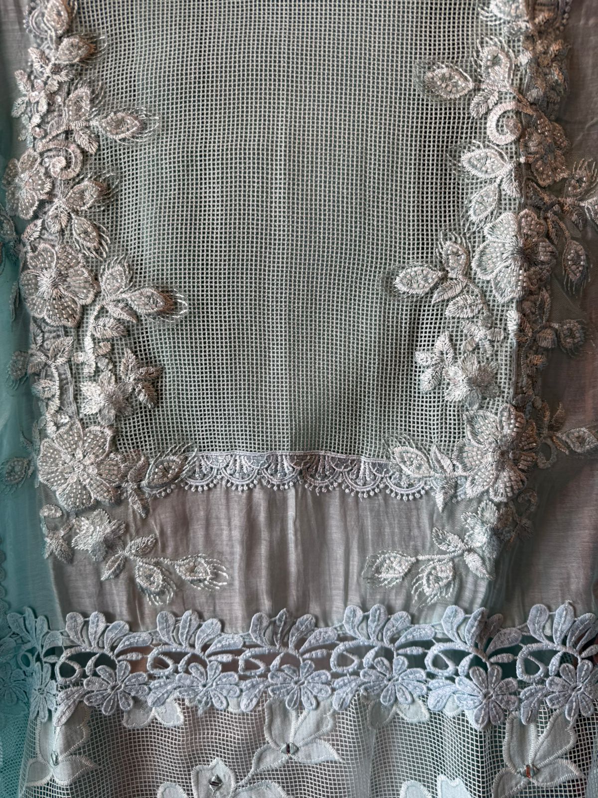 Elegant Pastel  Embroidered Suit Set with Lace Dupatta
