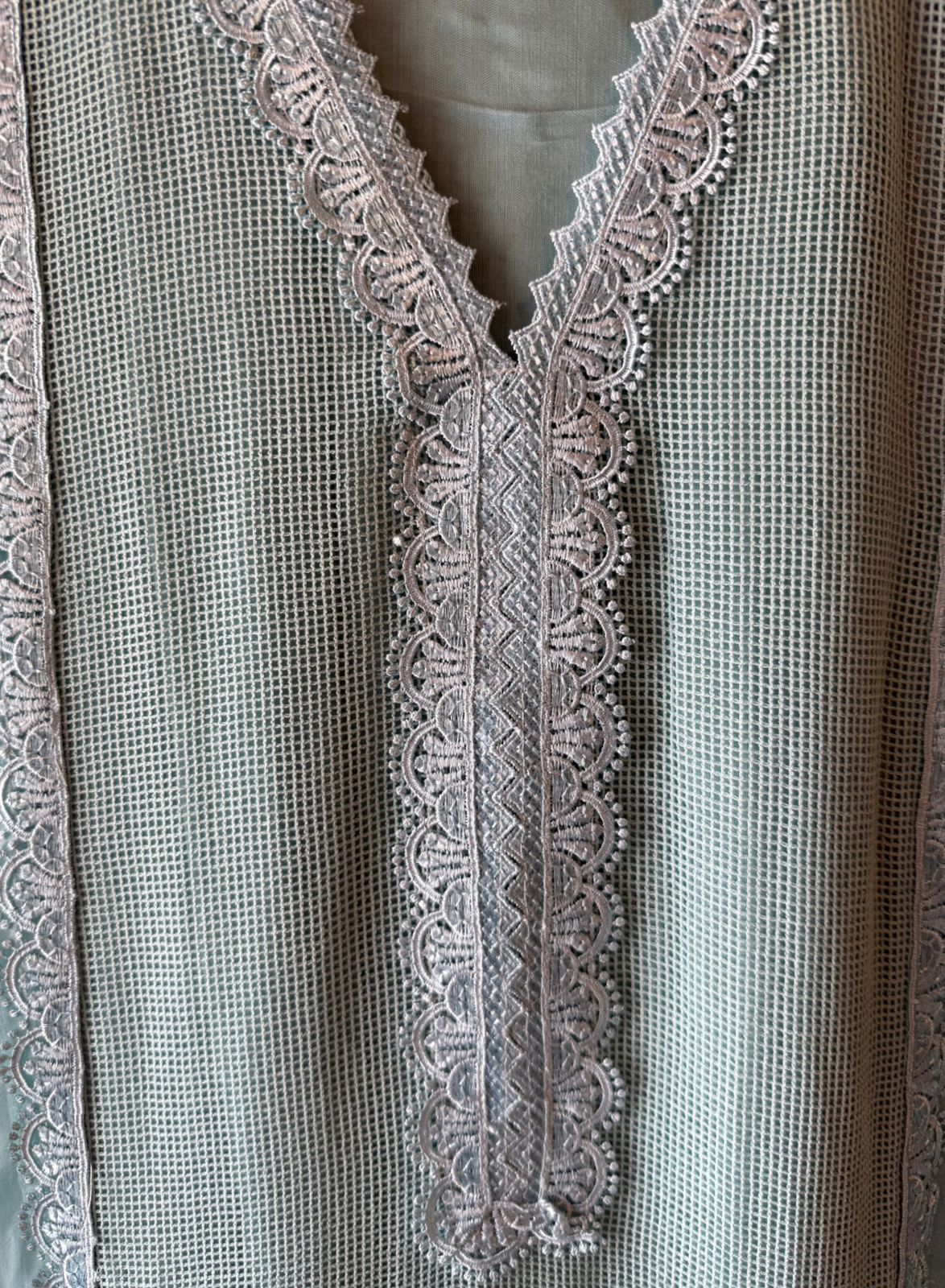 Elegant Pastel  Embroidered Suit Set with Lace Dupatta