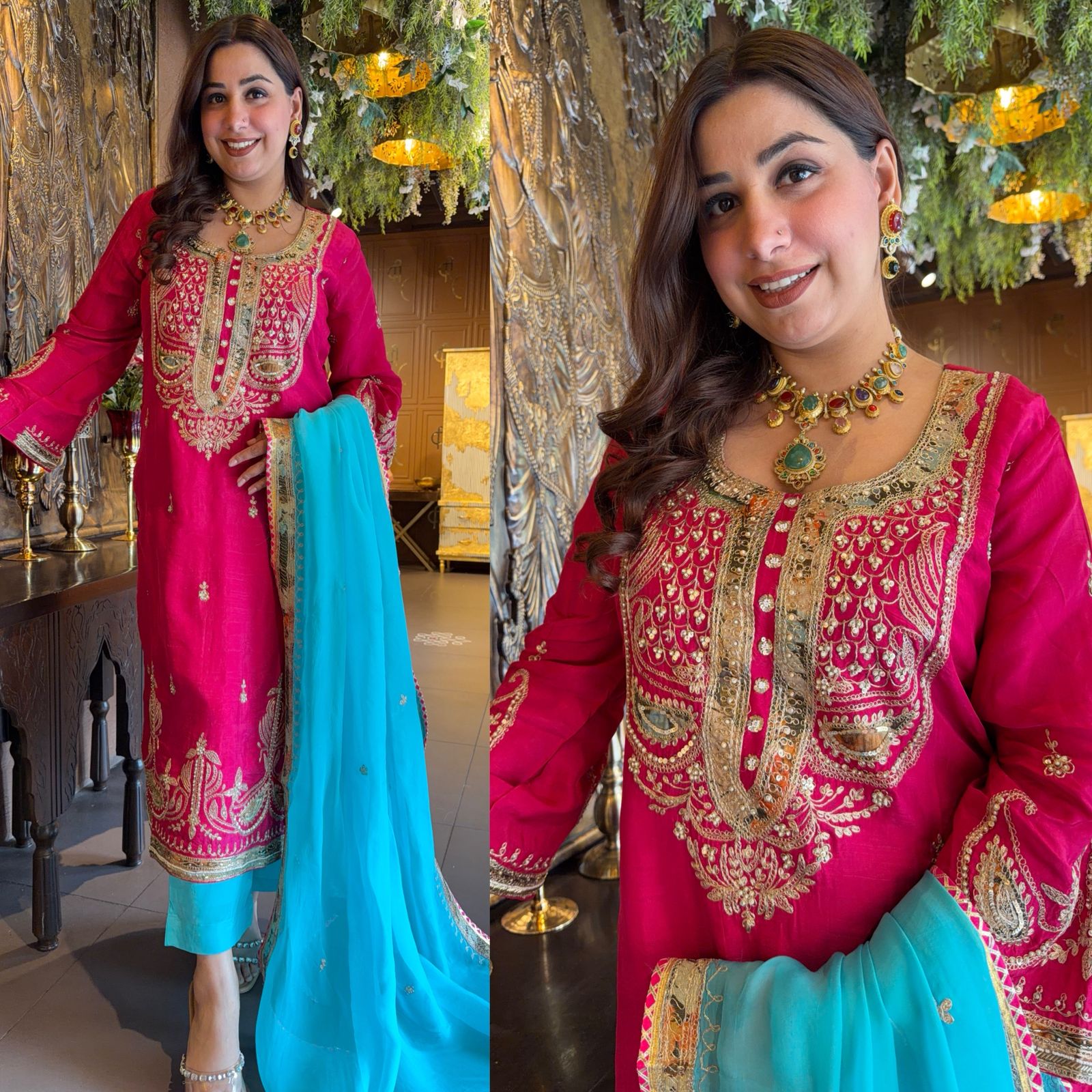 Rani Pink Handwork Kurta Set