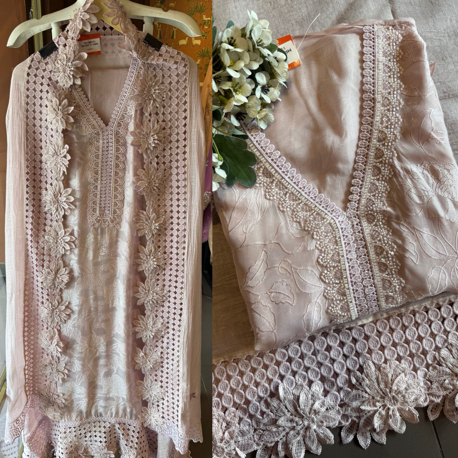 Floral Lace Elegant Unstitched Suit Set