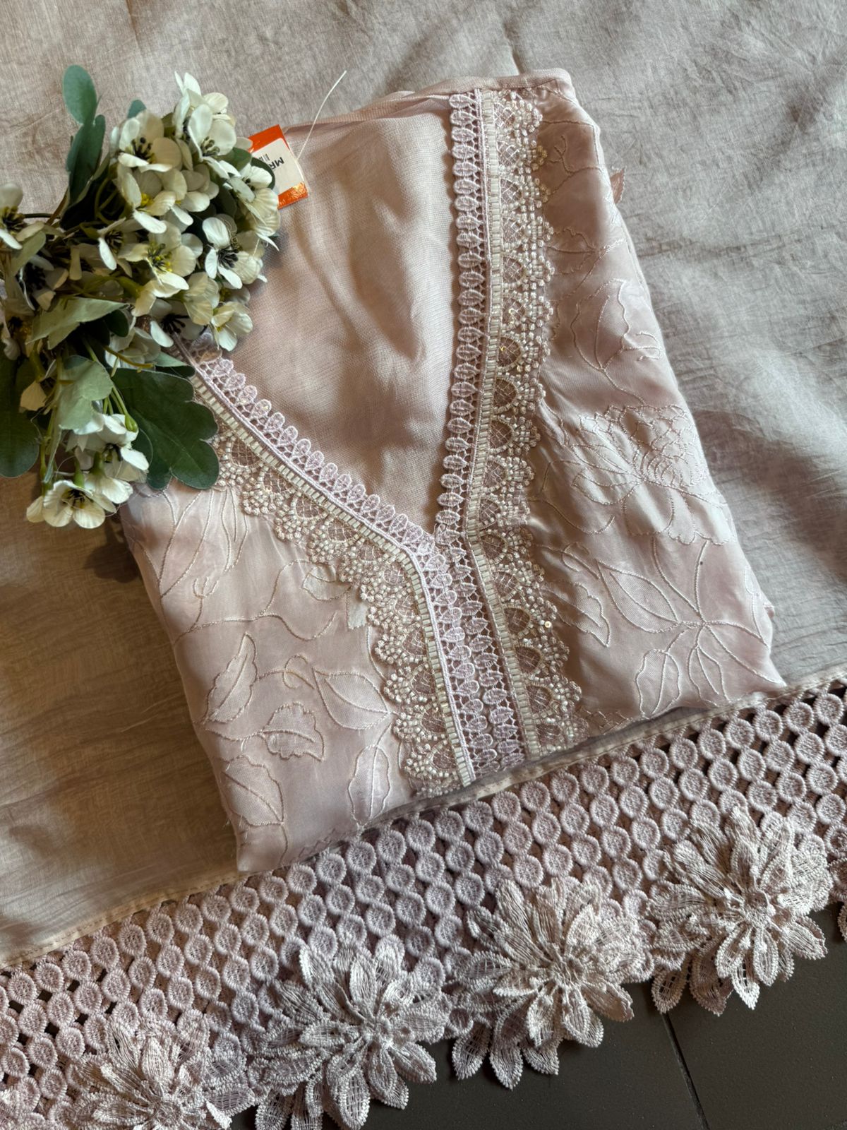 Floral Lace Elegant Unstitched Suit Set