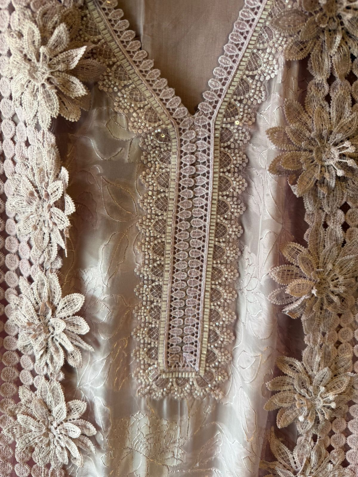 Floral Lace Elegant Unstitched Suit Set