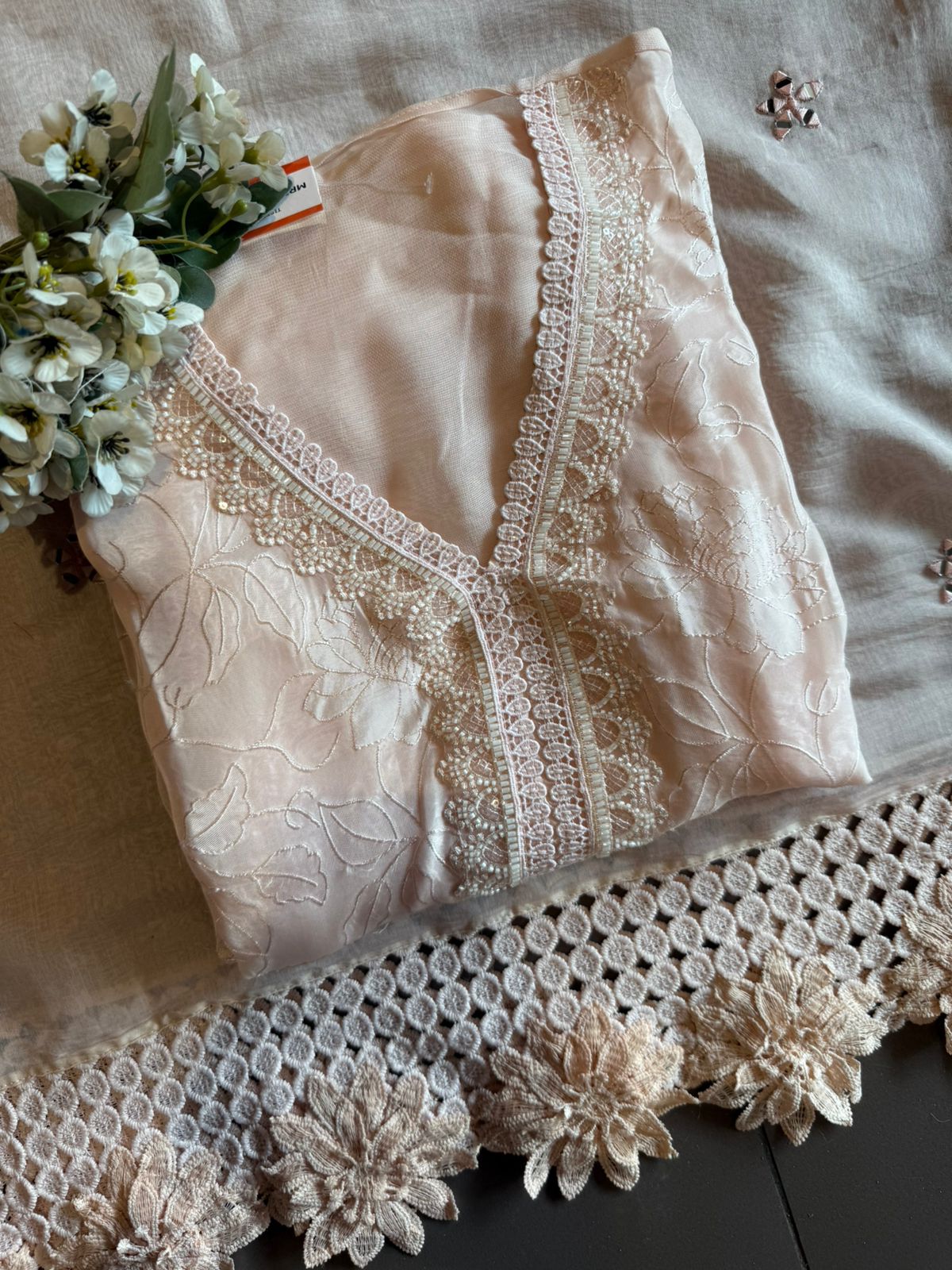 Floral Lace Elegant Unstitched Suit Set