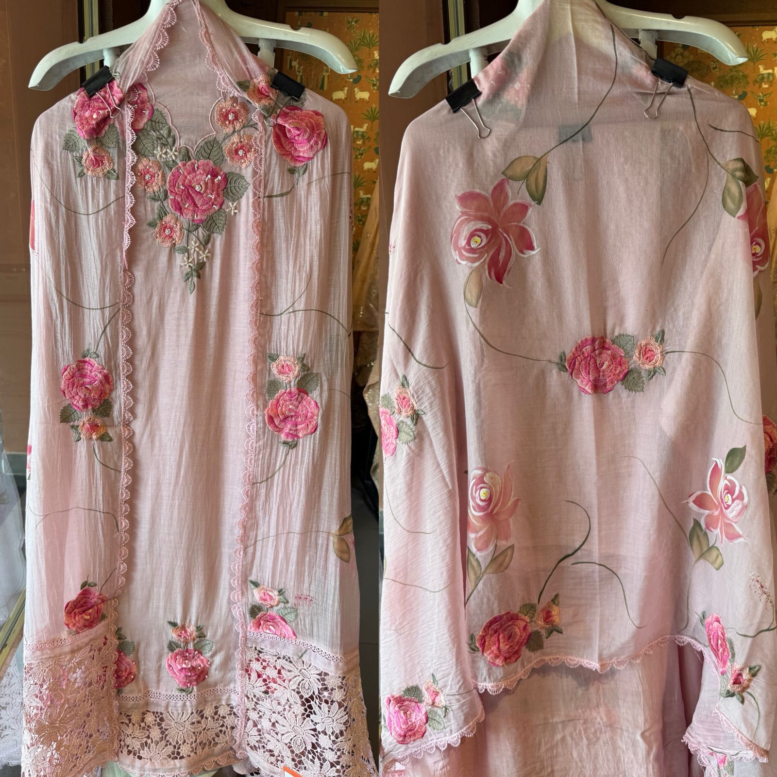 Floral Embroidered Suit Set with Mul Dupatta