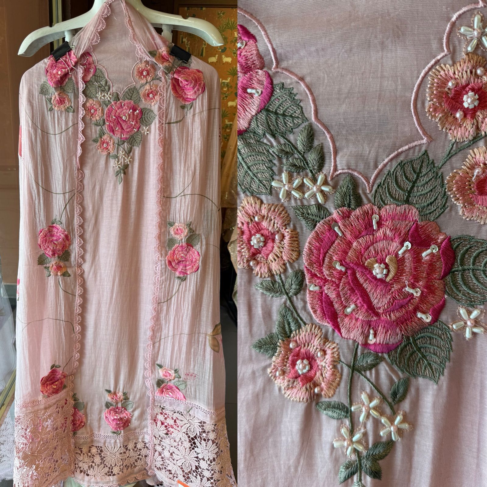 Floral Embroidered Suit Set with Mul Dupatta