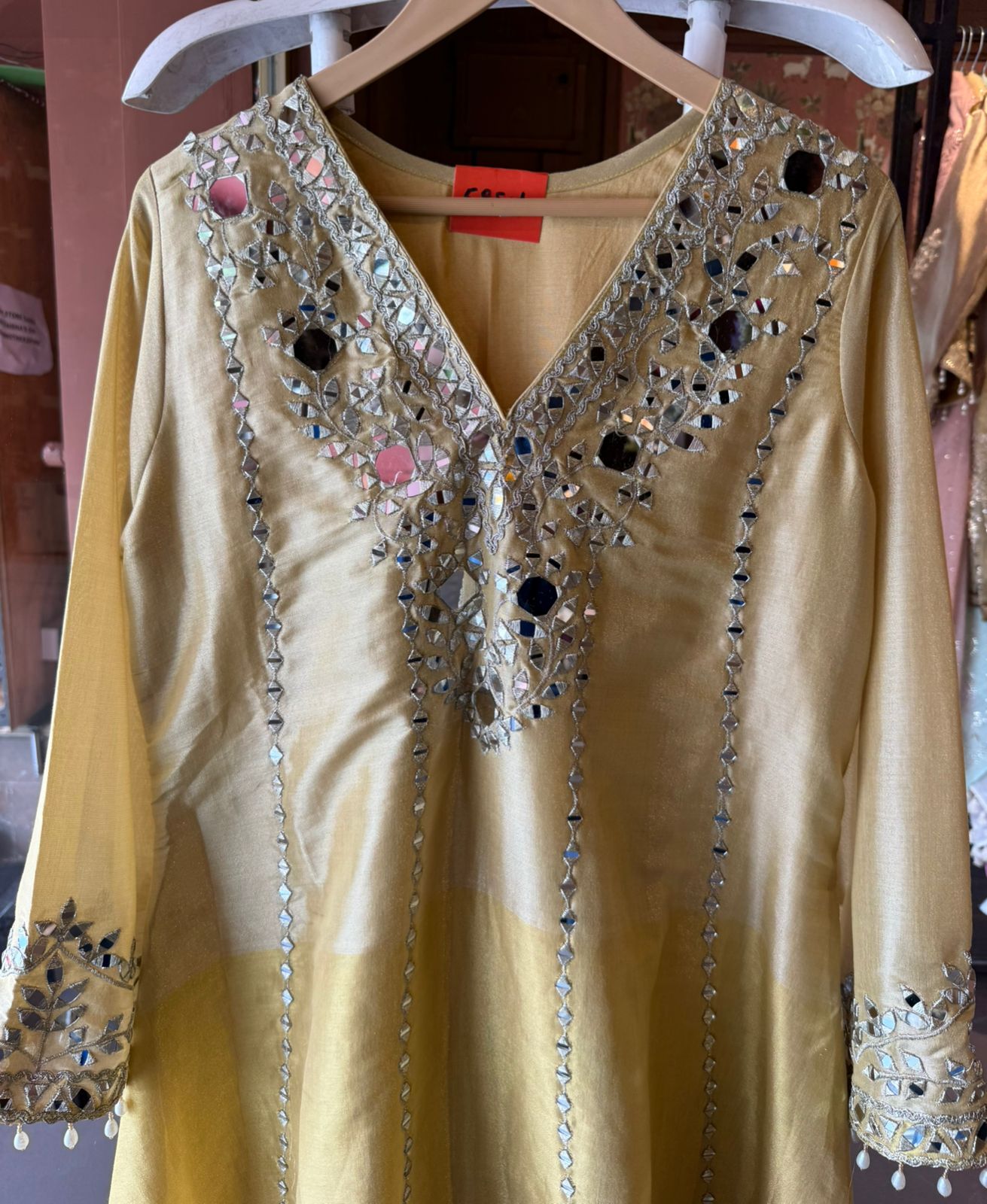 Mirror Work Kurta Pant Set with Potli Bag