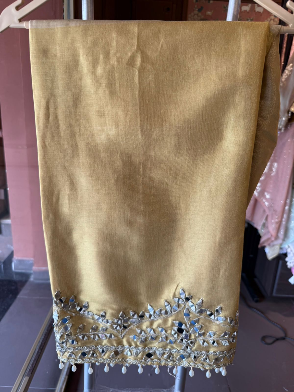 Mirror Work Kurta Pant Set with Potli Bag