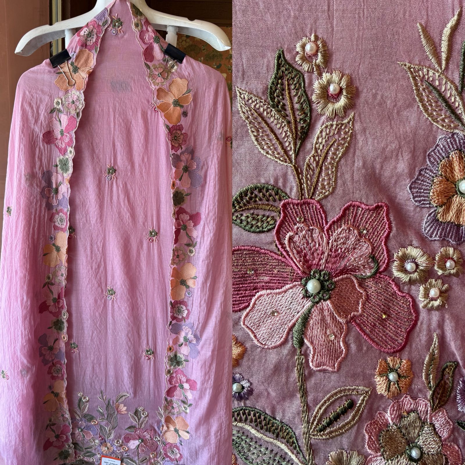 Mul cotton with slight mixed with chanderi Unstitched suit