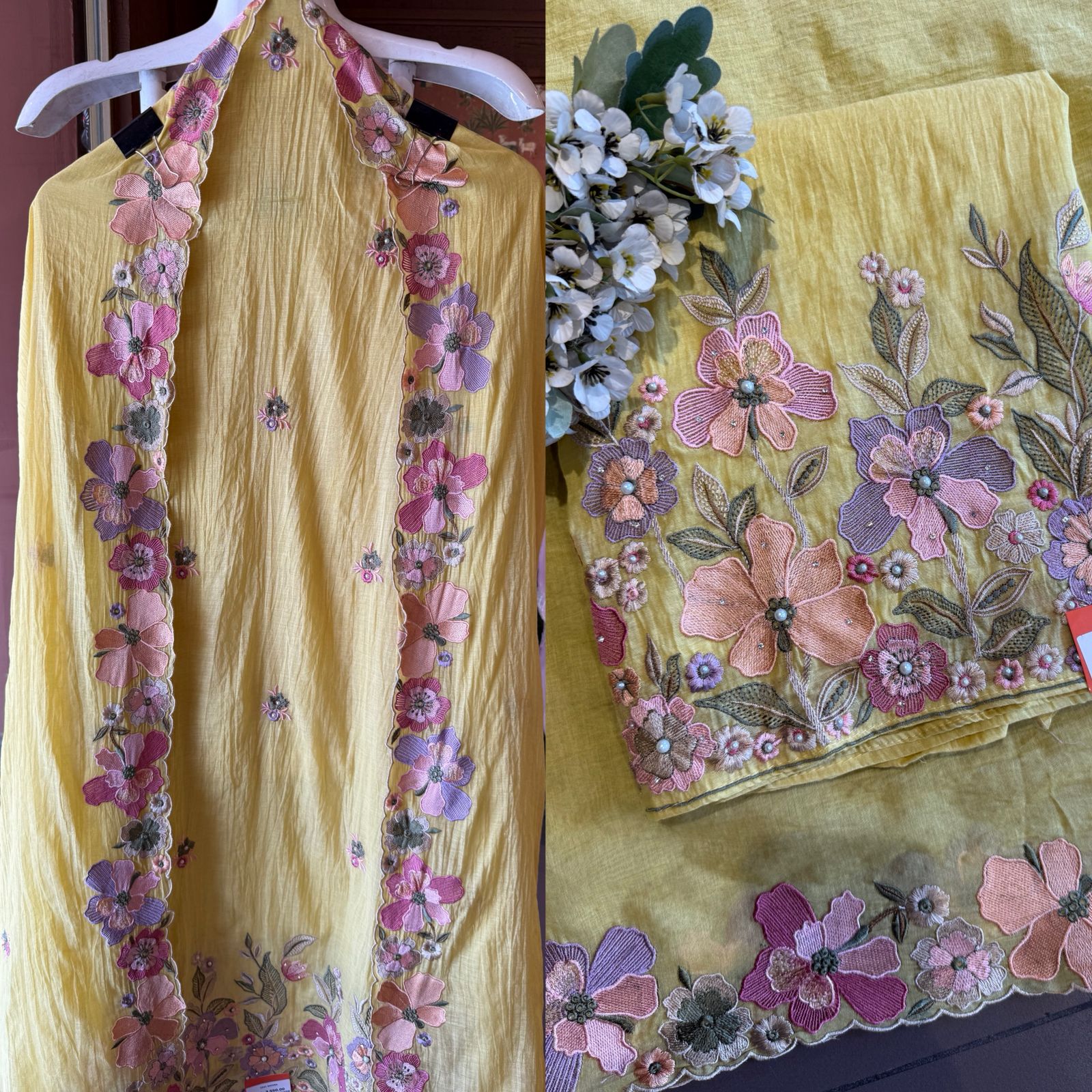 Mul cotton with slight mixed with chanderi Unstitched suit