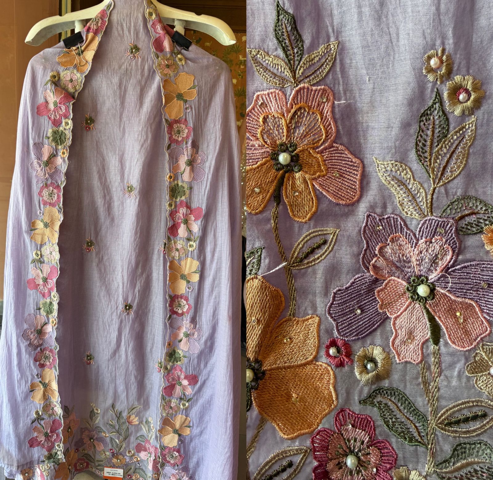 Mul cotton with slight mixed with chanderi Unstitched suit