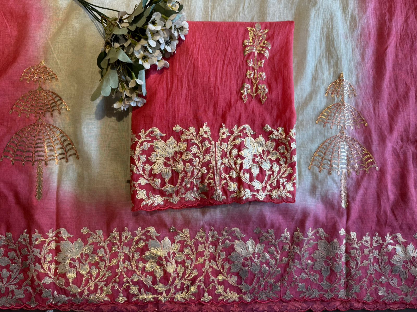 Premium Cotton Mul chanderi Unstitched suit