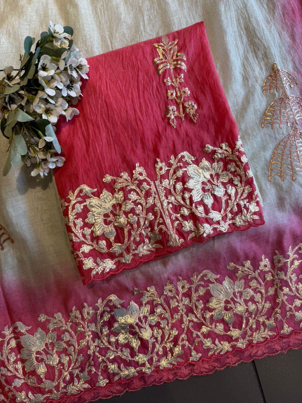 Premium Cotton Mul chanderi Unstitched suit