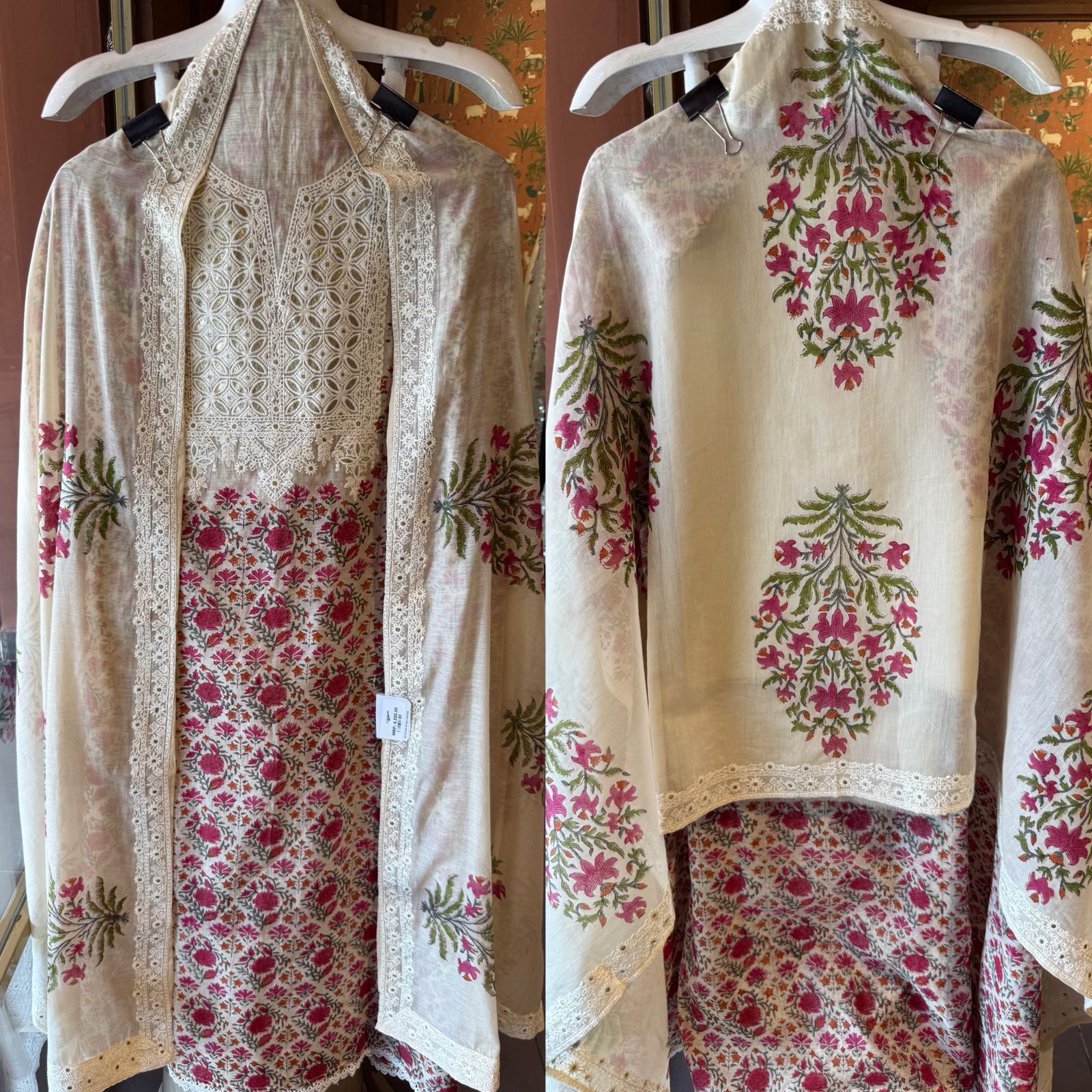 Floral Printed & Thread Embroidered Unstitched suit Set