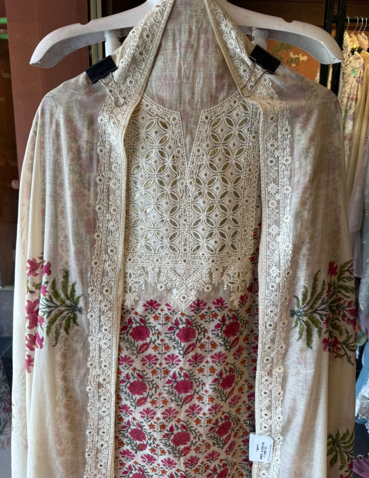 Floral Printed & Thread Embroidered Unstitched suit Set
