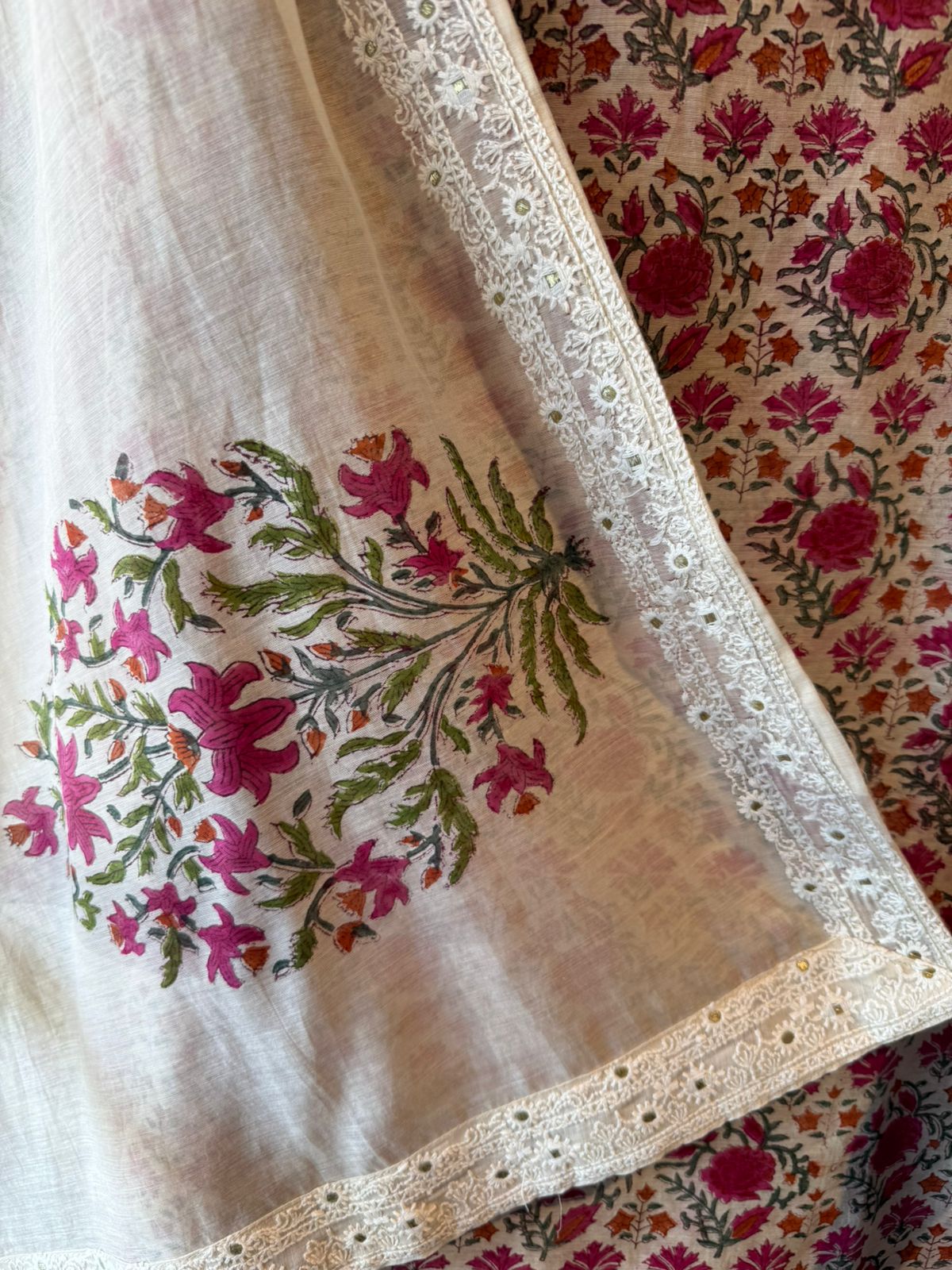 Floral Printed & Thread Embroidered Unstitched suit Set