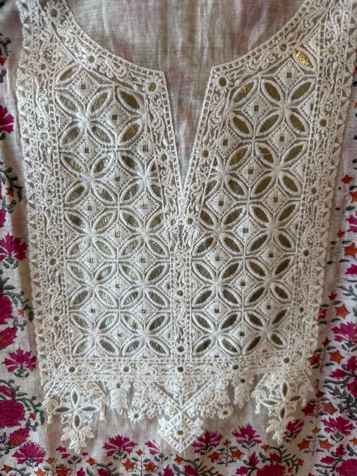 Floral Printed & Thread Embroidered Unstitched suit Set