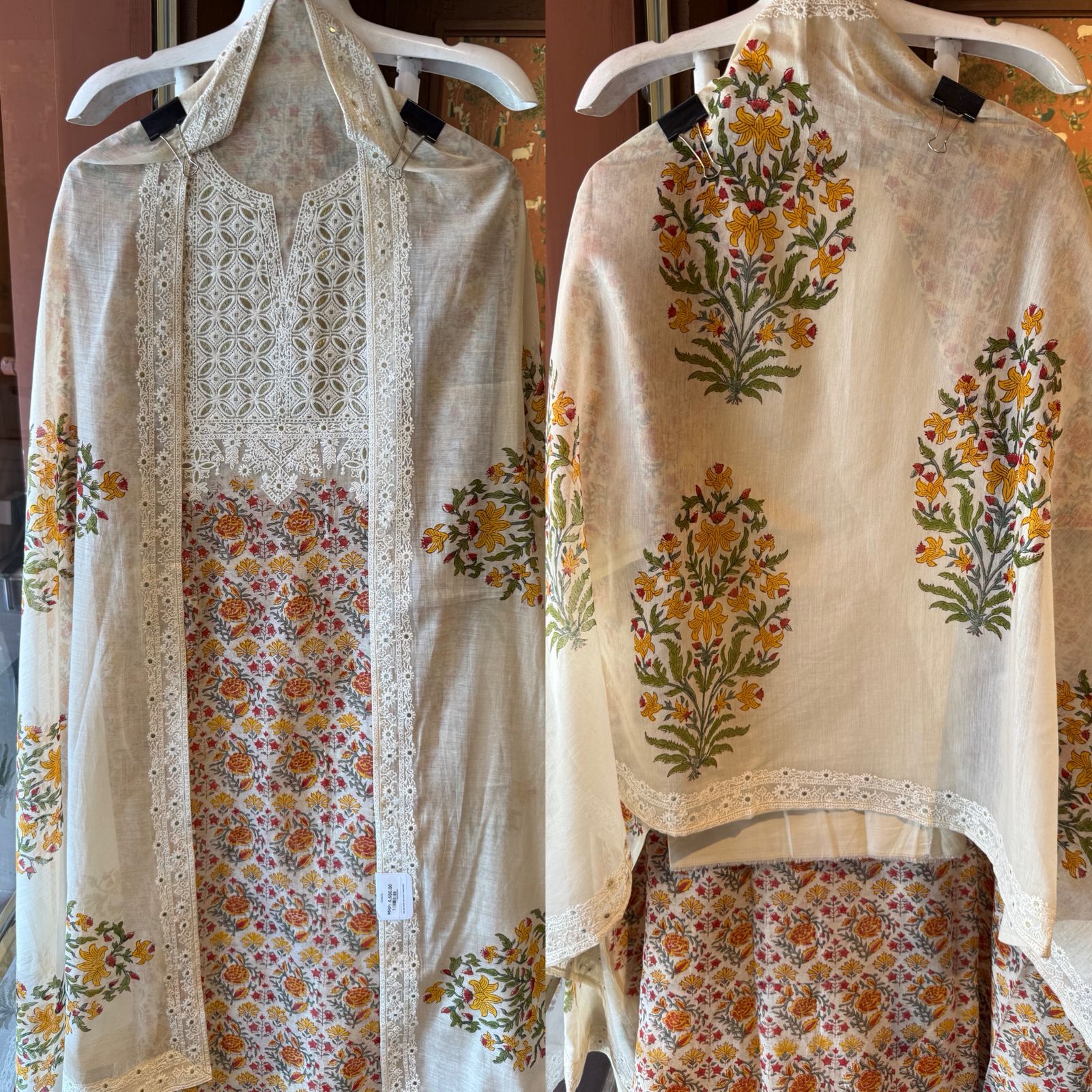 Floral Printed & Thread Embroidered Unstitched suit Set