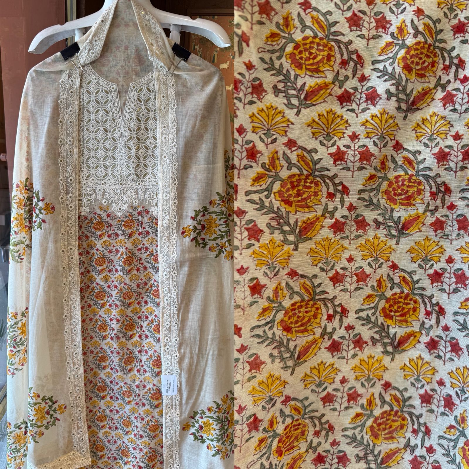 Floral Printed & Thread Embroidered Unstitched suit Set