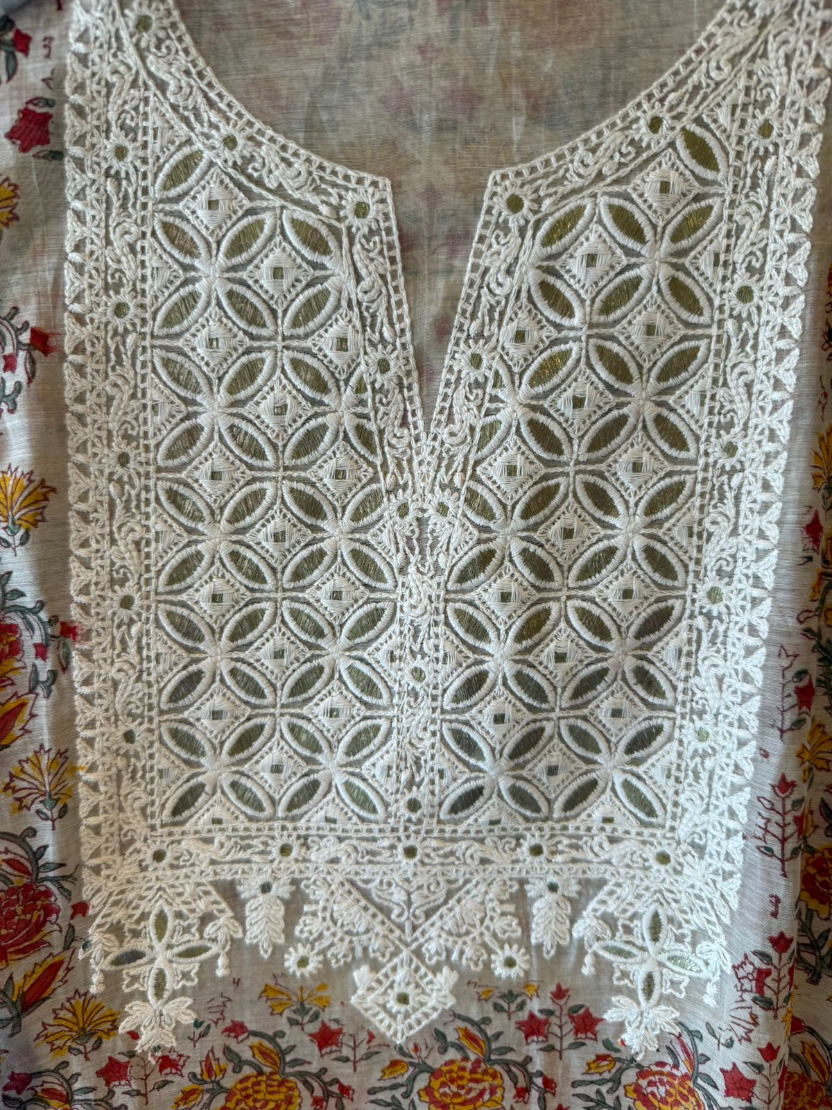 Floral Printed & Thread Embroidered Unstitched suit Set