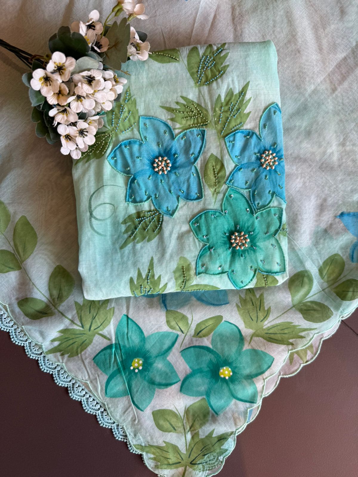Floral Handpainted Mul cotton unstitched suit Set