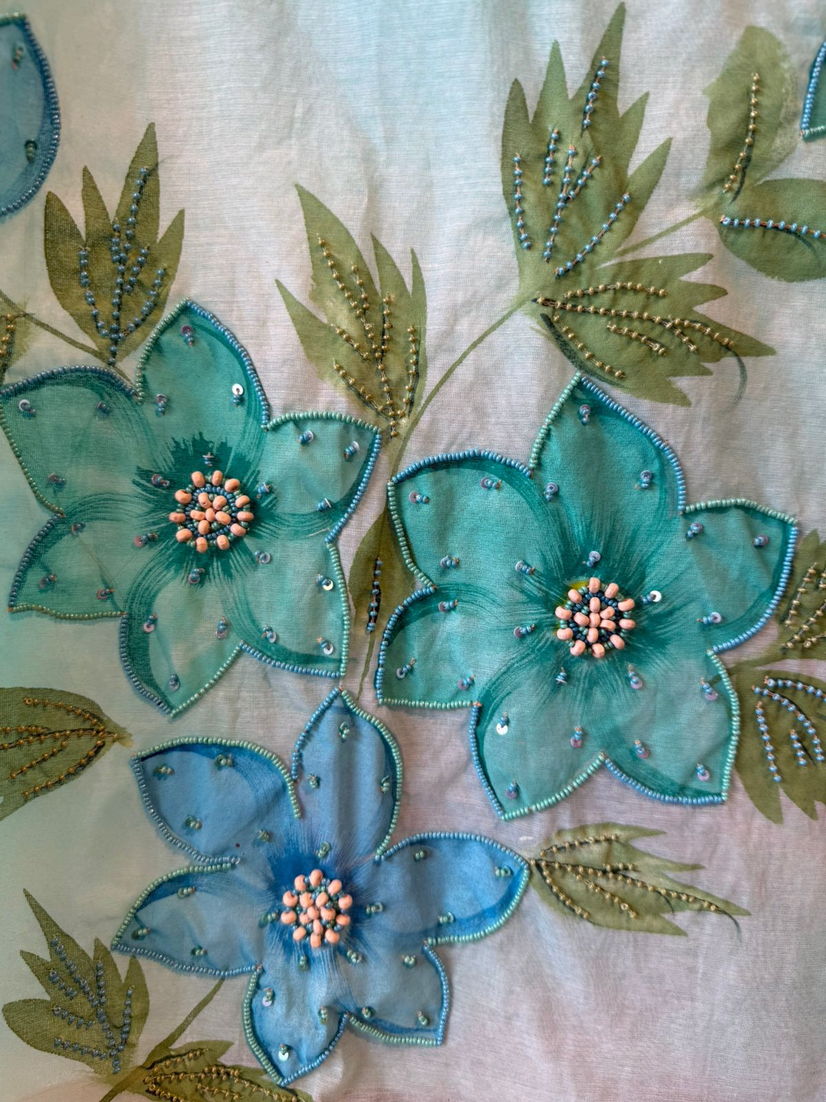 Floral Handpainted Mul cotton unstitched suit Set