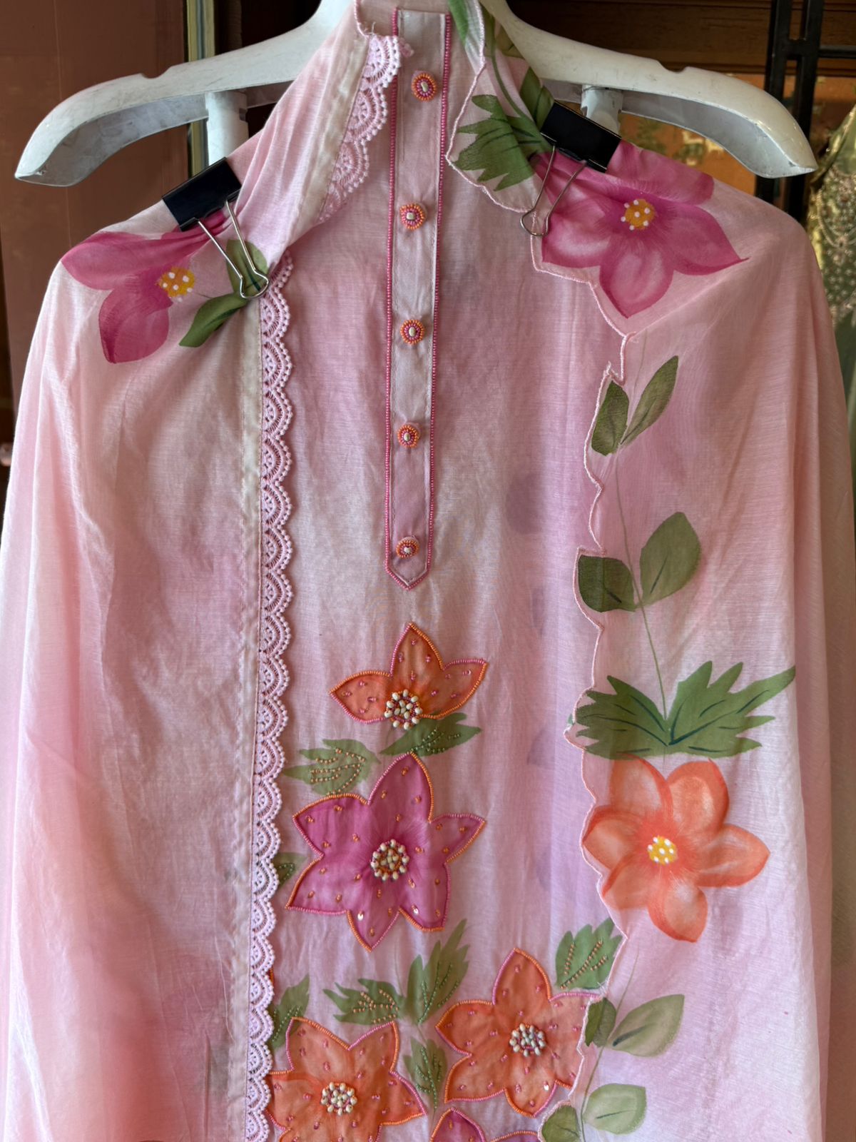 Floral Handpainted Mul cotton unstitched suit Set