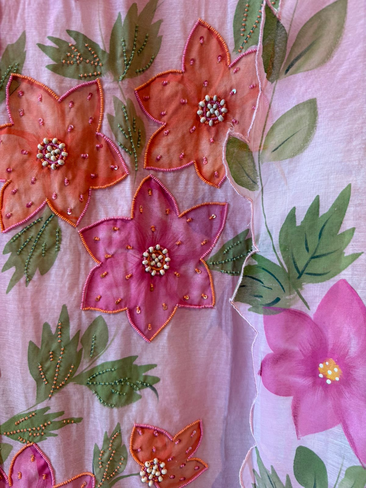 Floral Handpainted Mul cotton unstitched suit Set
