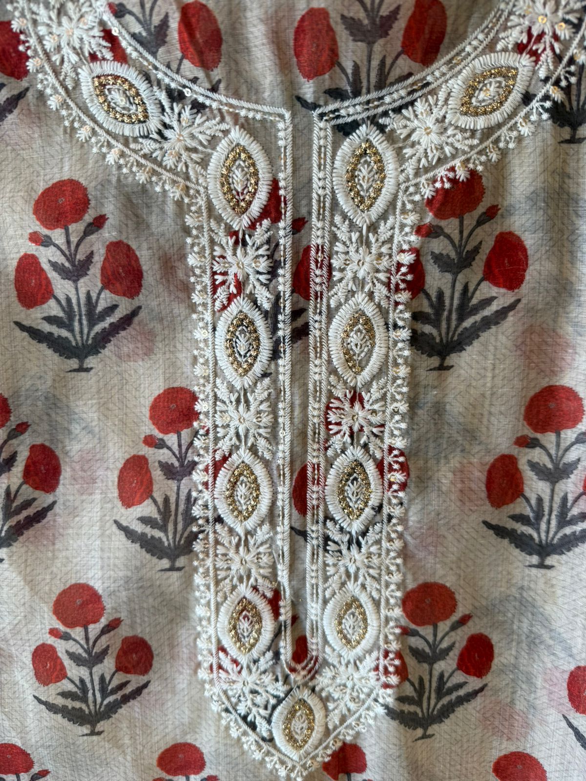 Soft beige base with all-over floral handblock print